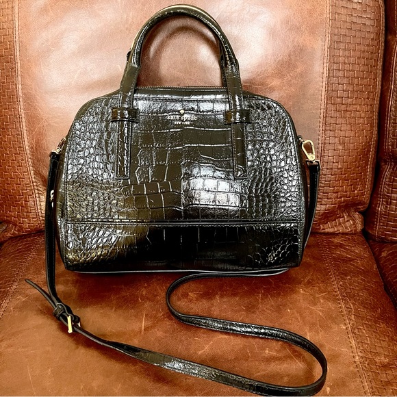 Kate Spade Croc Embossed Genuine Leather Satchel/Crossbody With Detachable Strap - Picture 6 of 11